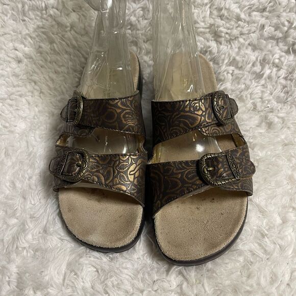 Alegria JAD leather bronze floral print Sandals with Buckle Design EUR SZ38 - Picture 2 of 9